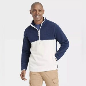 Goodfellow & Co. Men's Navy and White Quarter-Zip Fleece Sweater